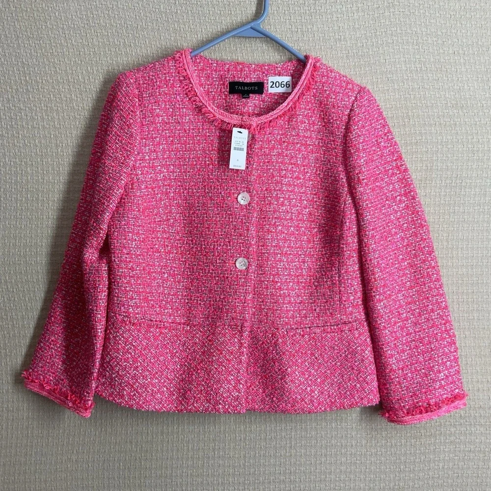 Talbots Pink Tweed Peplum Blazer Sz 6 Jacket Career Church Preppy New$169 Barbie